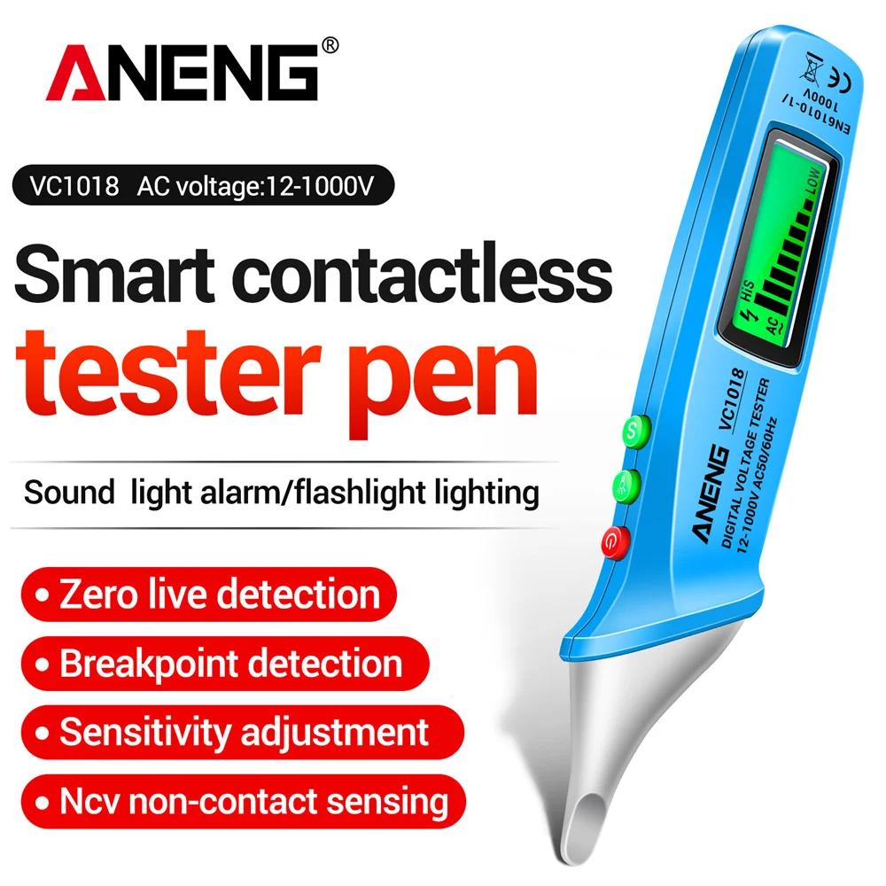 Caneta Testadora de Sensor Elétrico ANENG VC1017/VC1018, Medidor de Tensão AC, Caneta Testadora de Sensor NCV Inteligente com Detector de Buzzer para Ferramentas Elétricas