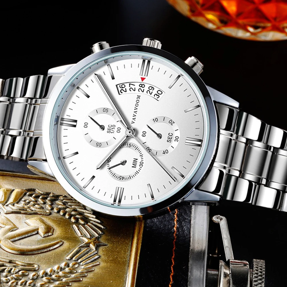 VA VA VOO M214 Luxury Steel Strip Quartz Mens Watch Luminous Waterproof Calendar Watches for Men Relogios Masculino Reloj Hombre