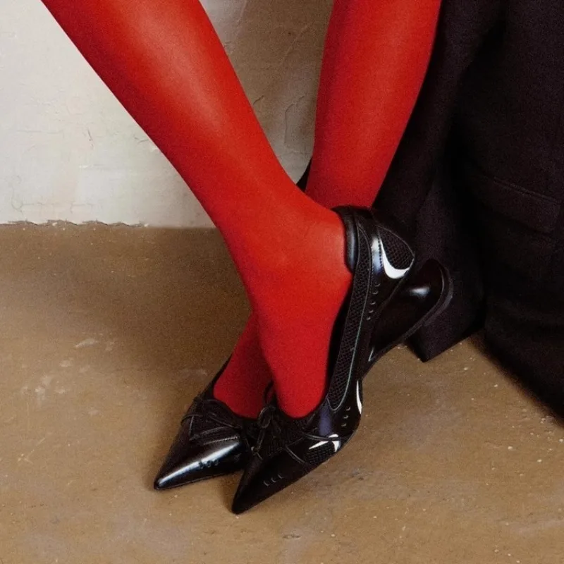 2025 여성용 봄 신상 솔리드 컬러 디자이너 가죽 포인티드 이국적인 하이힐 우아한 드레스 파티 웨지힐 메리제인 슈즈