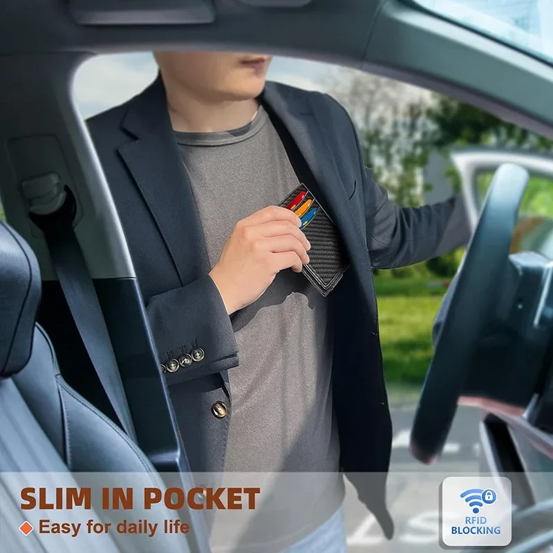 تتفاعل حامل بطاقة الائتمان سليم ألياف الكربون محفظة مغناطيسية رجال الأعمال معرف البنك حامل بطاقة 12-بطاقة محافظ ثنائية الطي للرجل كارت #6