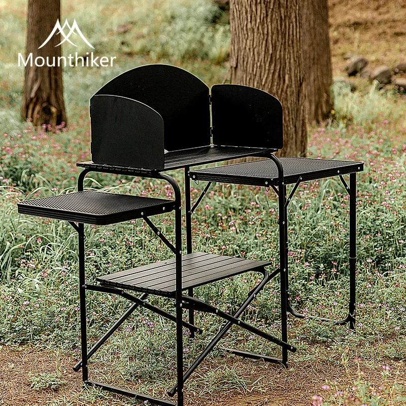 

Mounthiker Outdoor Aluminum Alloy Foldable Storage Multiple People Mobile Kitchen Table for Camping Mountaineering Travel