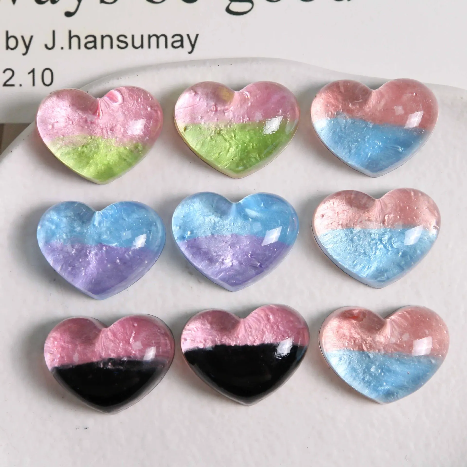 2pcs Double Spell Color heart Resin Flatback for Jewelry Making DIY Transparent Large Love Earrings Accessories Headwear Charms