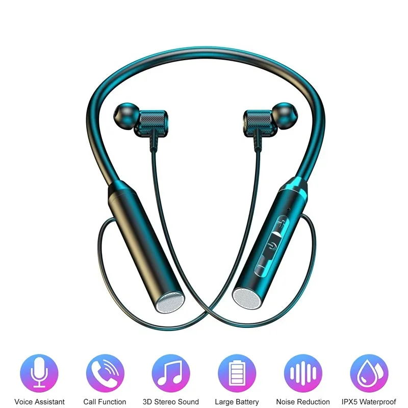 Wireless Bluetooth Earphones Neckband Headphones Gaming Stereo Sports Headset Waterproof Magnetic Earbud For iPhone Huawei Vivo