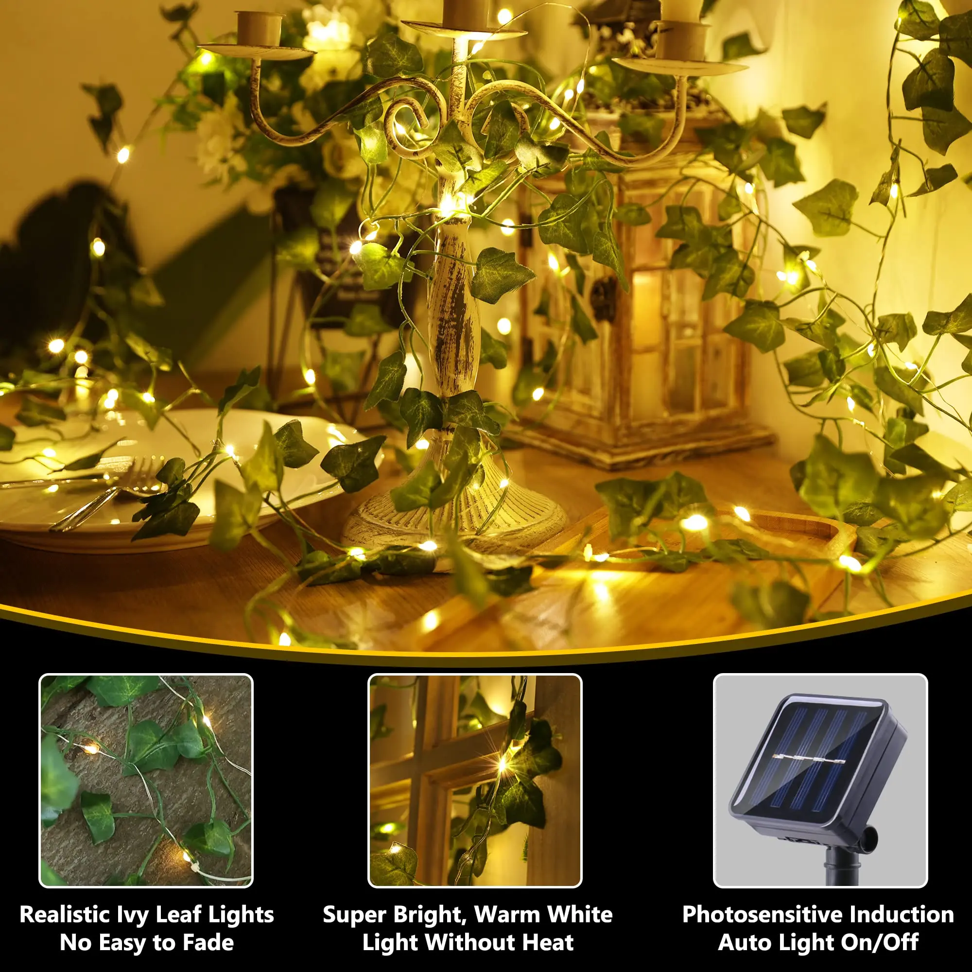 Imagem -02 - Solar Vine String Light para Decoração de Parede Folha de Hera Artificial Planta ao ar Livre Casamento Jardim 33 Pés 100 Led Mode