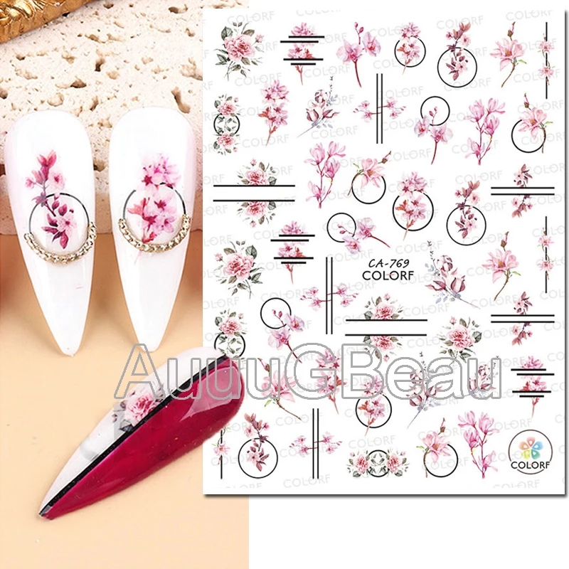 3d Nail Art çıkartmaları geometrik çizgiler papatya ayçiçeği mektuplar yapıştırıcı kaydırıcılar tırnak çıkartmaları dekorasyon manikür için