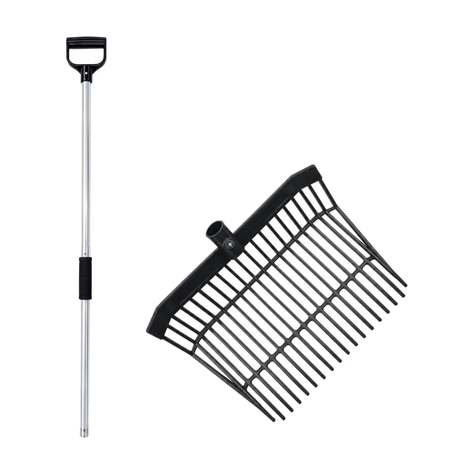 Hay Fork Garden Rake Detachable 18 Tooth Wide Head Lightweight Shaft for Stable Hay Grass Yard Cleanup Tool