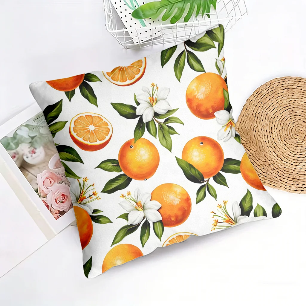 Oranges and Flowers Double-Sided Decorative Pillowcase, Modern Floral Fruit Cushion Cover for Home Office Car
