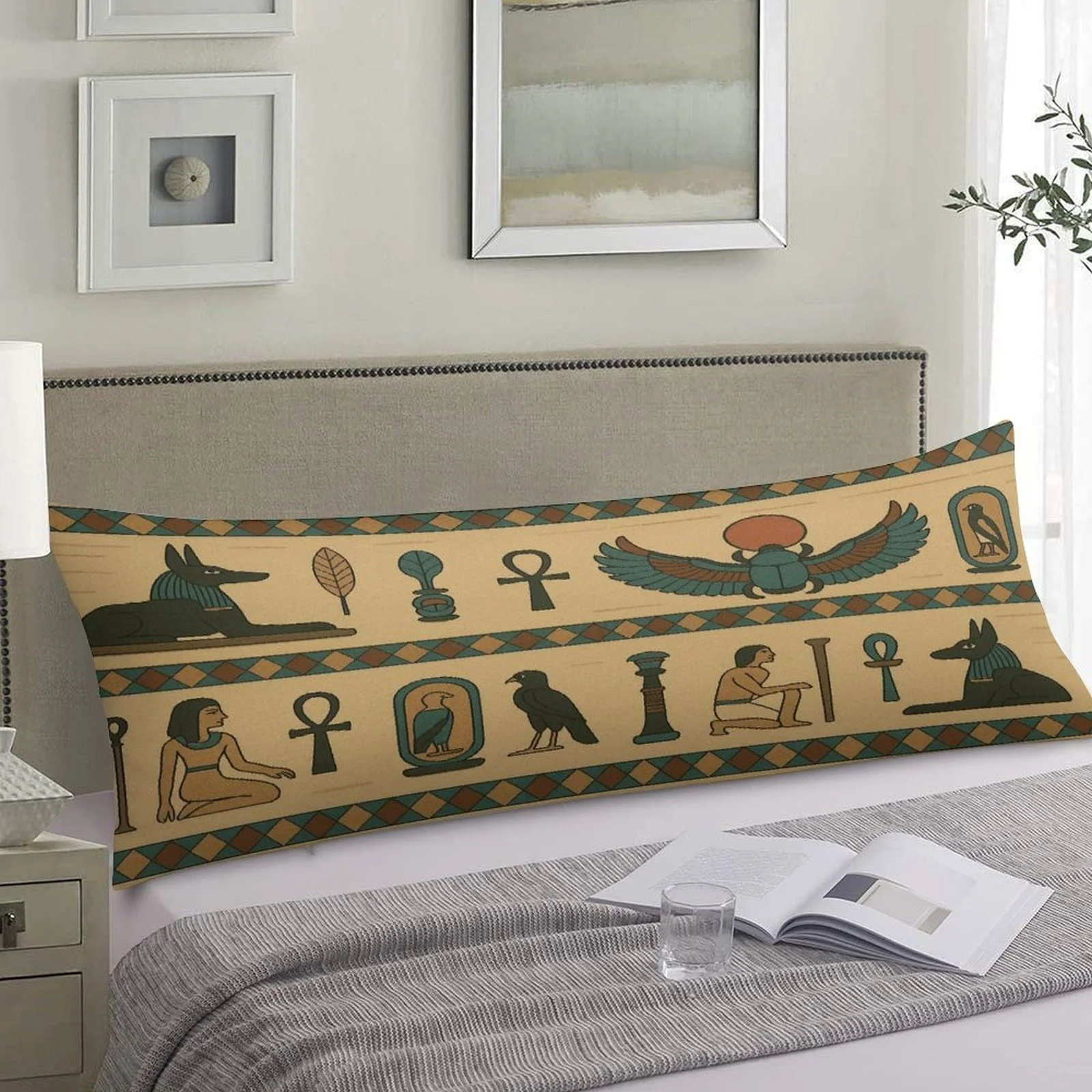 Egyptian Symbol Design Pillowcase, Fashionable Long Plush Bed Pillowcase, Soft And Comfortable Decorative Double-Sided Printed L