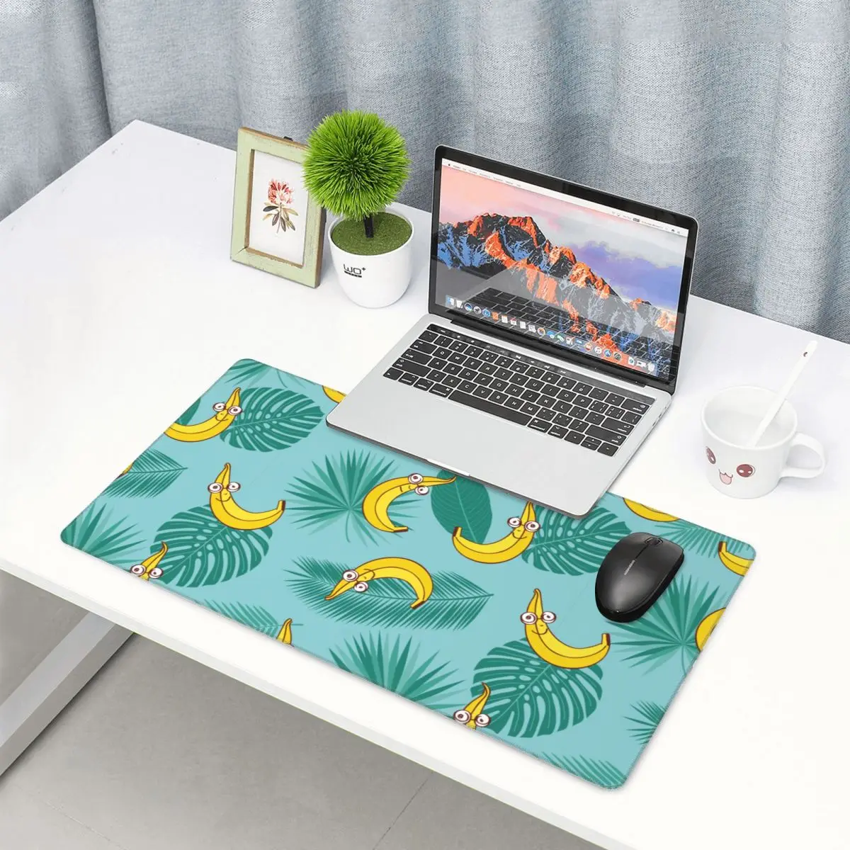 Banana Summer Fruits Gaming Mouse Pad Office Mouse Mat Tropical Palm Leaves 80x30 Fabric Mousepad for Computer