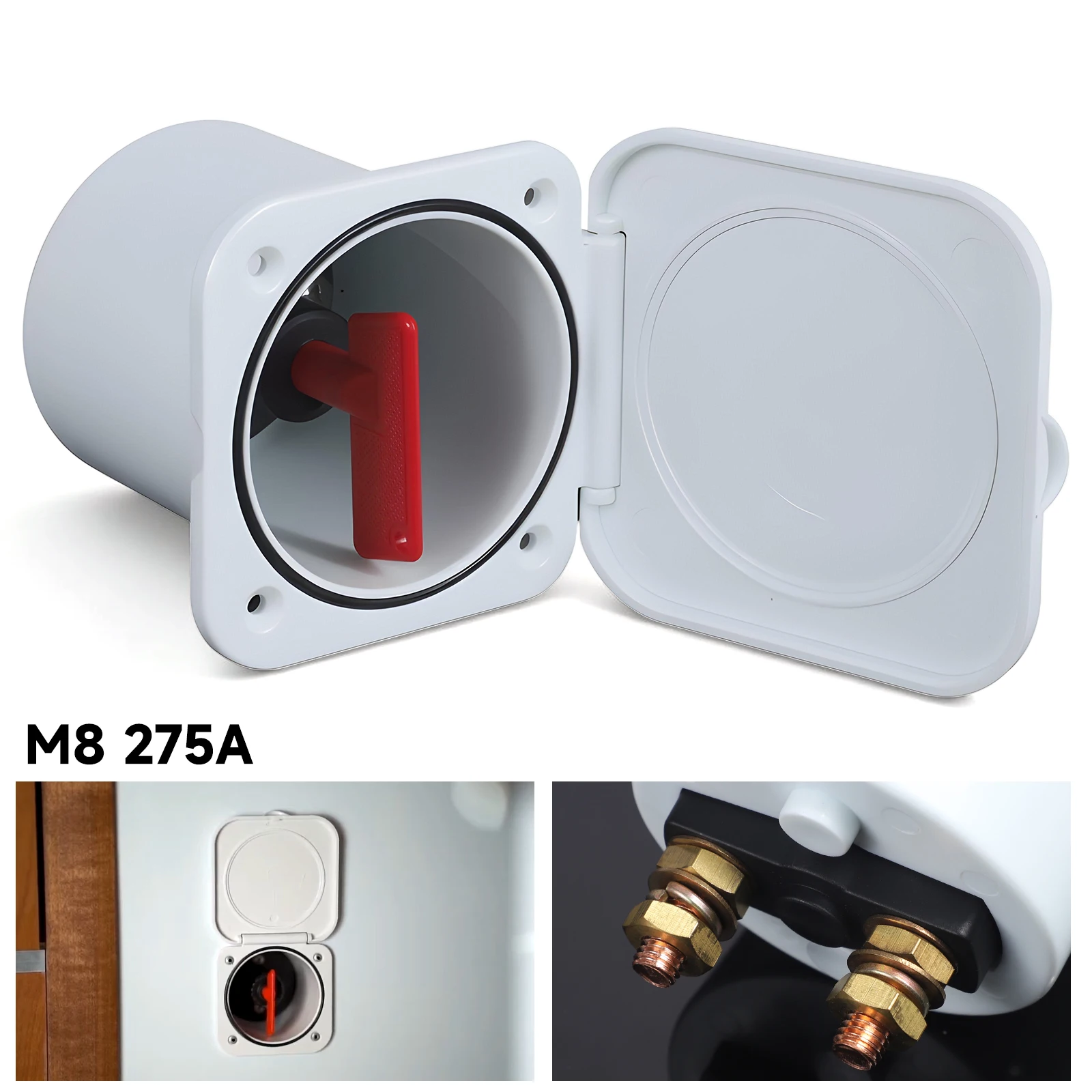 

M8 Stud 12V-24V 275A Battery Main Power Isolator Disconnect Switch White Enclosed Removable Key For Marine Boat Caravan RV ABS