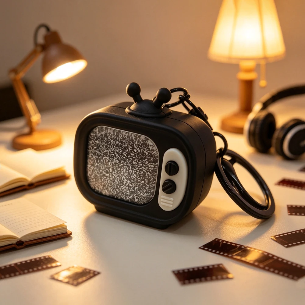 Vintage Mini TV Sound Light Keychain Flicker Screen Zizzi Sound Retro Stress Relief Bag Charm Keyring Holiday Gift for Kids