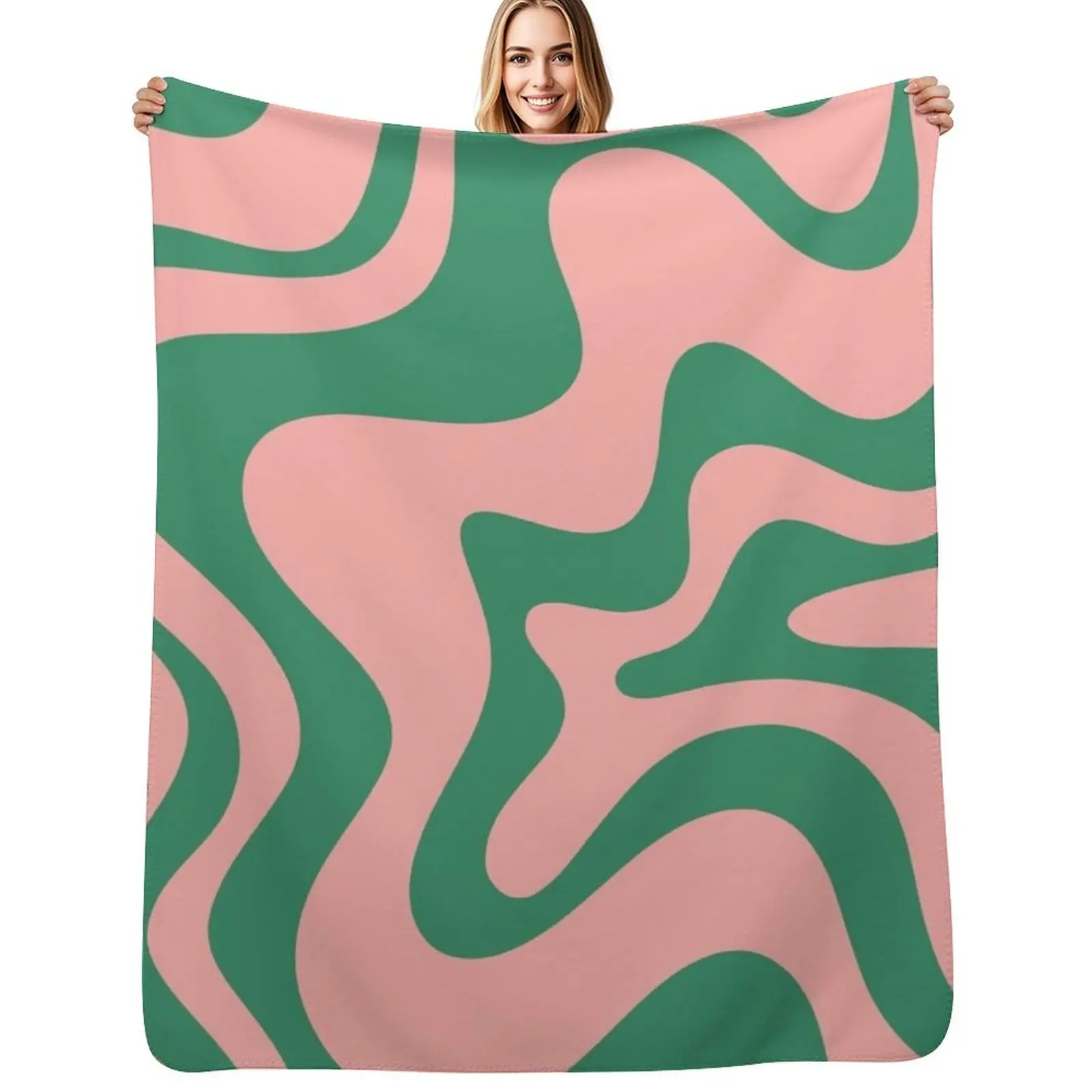 

Liquid Swirl Contemporary Abstract Pattern in Pink and Green Throw Blanket bed plaid Sofa Throw Beach Thin Blankets