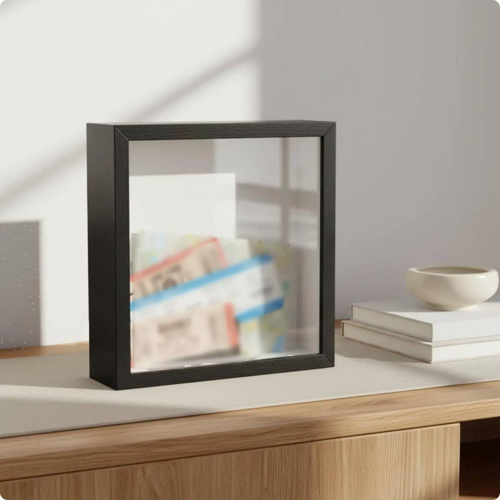 Collector Display Case for Tickets Display Photo Frame Shadow Box with Top Slot for Home Organizing