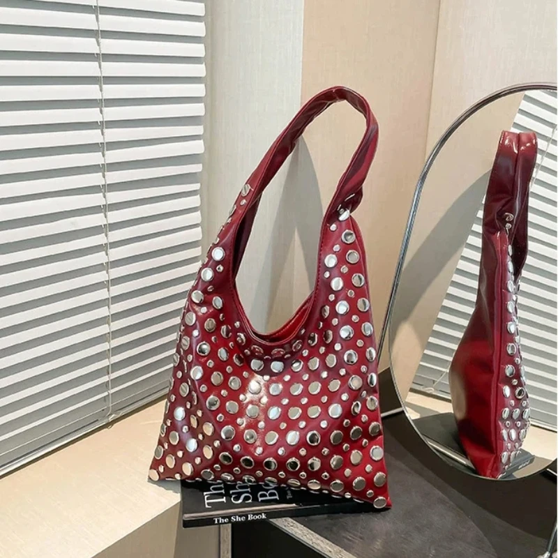 

Underarm Studded Bags for Women 2025 New Polka Dot Rivet Female Bucket Bag Fashion Luxury High Quality Commute Casual Tote Bag