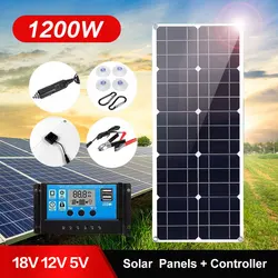 12V Monocrystalline 1200W 18V Flexible Solar Panel Kit For Car/Boat/ Home Solar Charger  Waterproof  for Outdoor   Camping