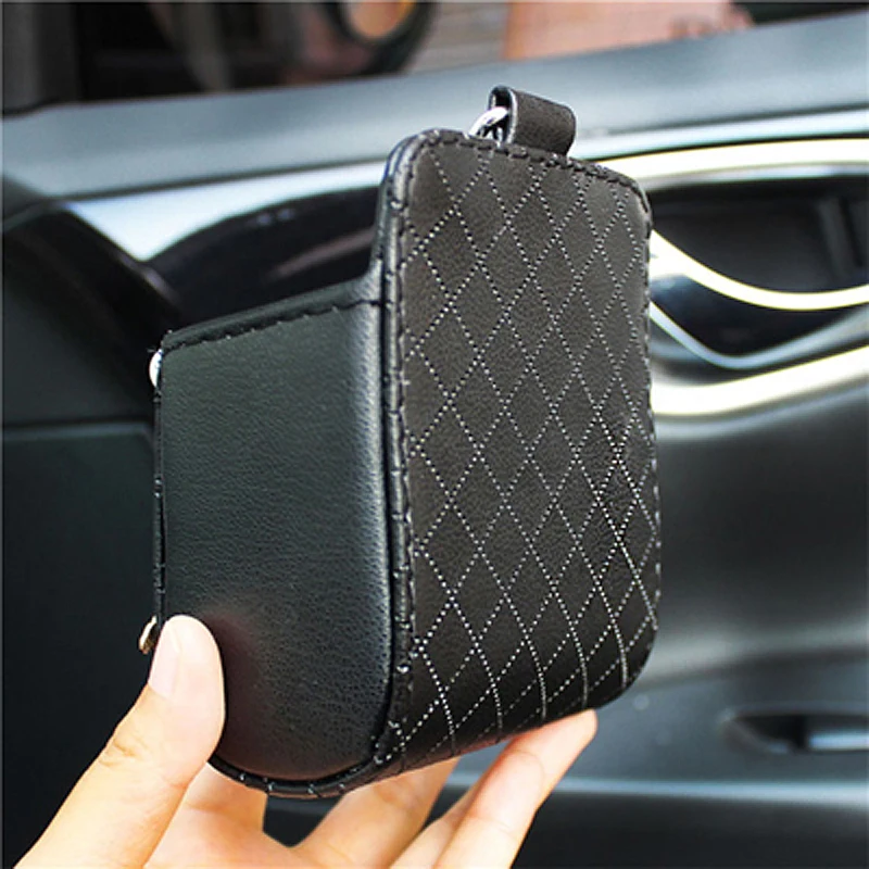 Camellia Flower Crystal Diamond Car Outlet Air Vent Trash Box for Auto Mobile Phone Holder Pouch Organizer Hanging Storage Bag