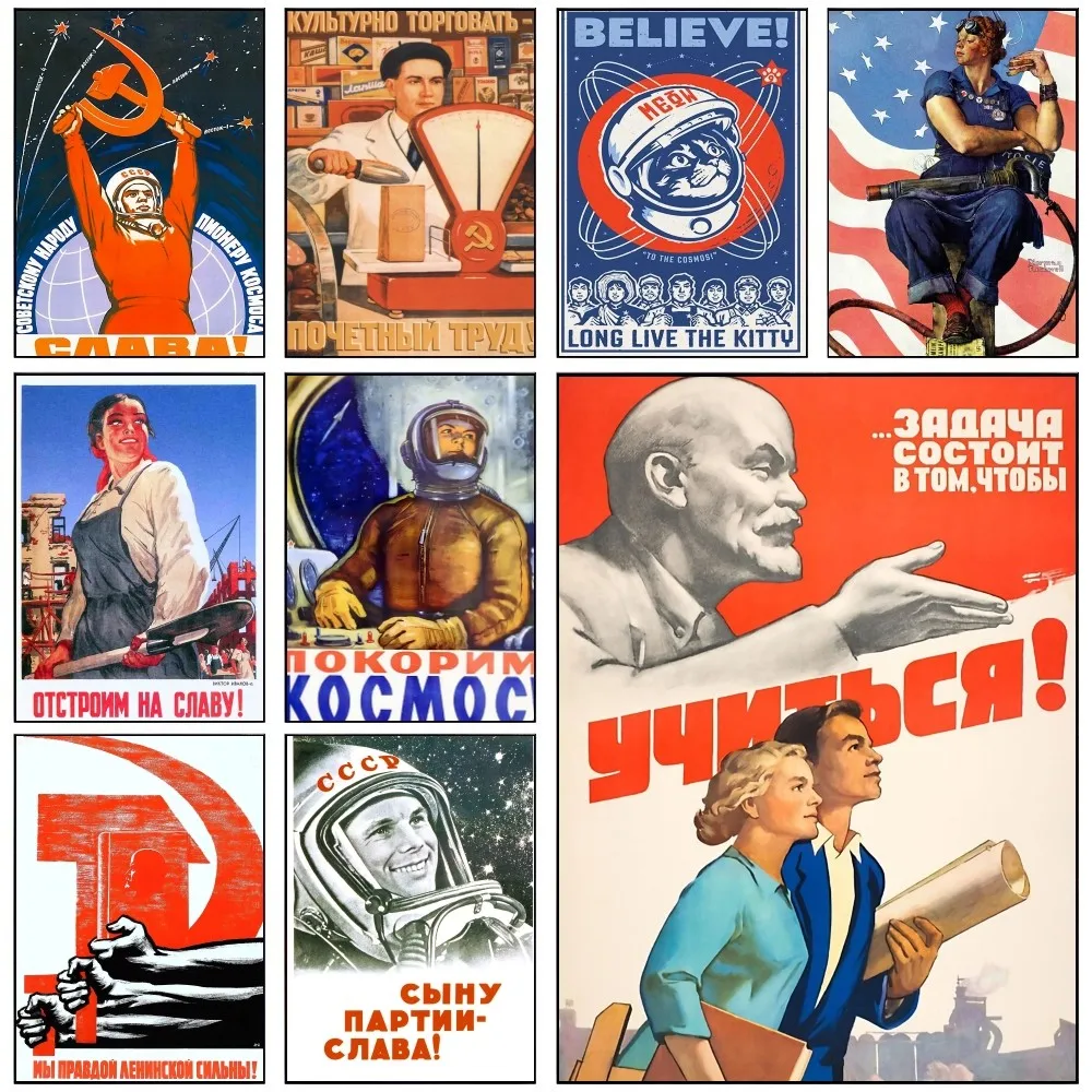 Póster de la Segunda Guerra Mundial, póster de la Unión Soviética, arte autoadhesivo, pegatina de papel impermeable, decoración de pared de habitación, cafetería, Bar, 1 ud.