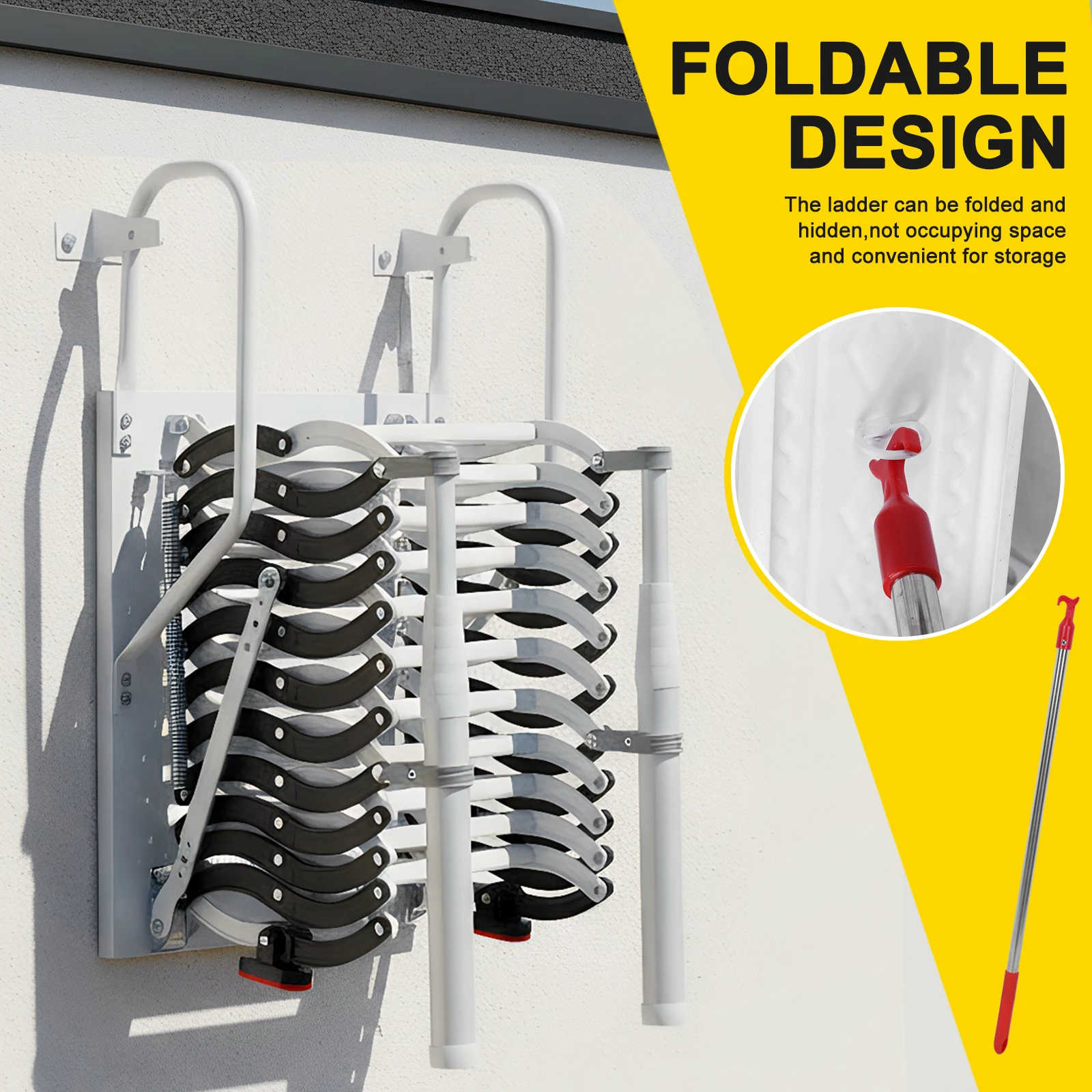 

9/11Steps Pull Down Attic Stairs Wall-Mounted Attic Telescopic Staircase with 2 Handrails for Home Indoor Outdoor