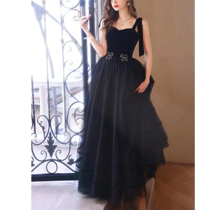 

Classic Black Evening Dresses Fashion Spaghetti Strap Ankle-length Elegant Prom Dress 2023 New Simple A Line Vestido Longo Festa