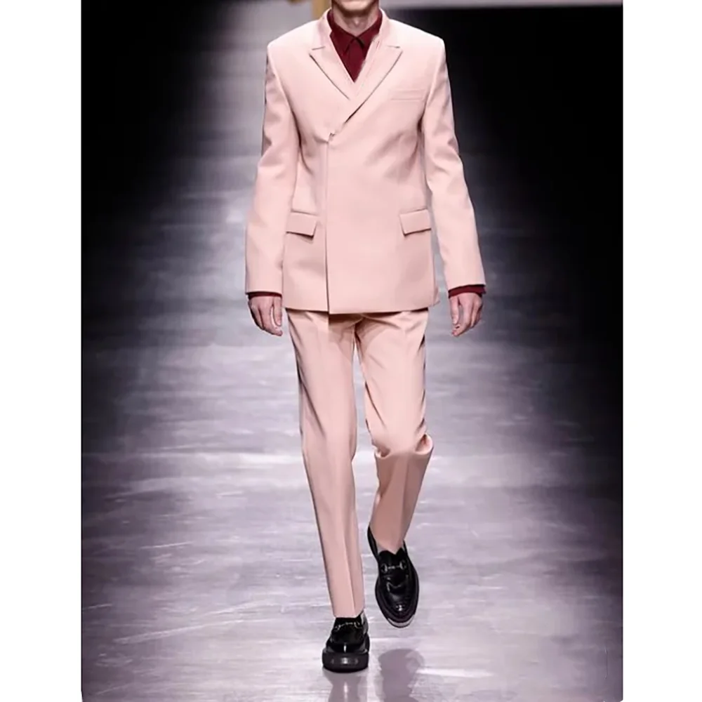 

Pink Formal Men's Suits 2 Piecs Blazer Pants Stylish High Quality Regular Length Business Casual Banquet Custom