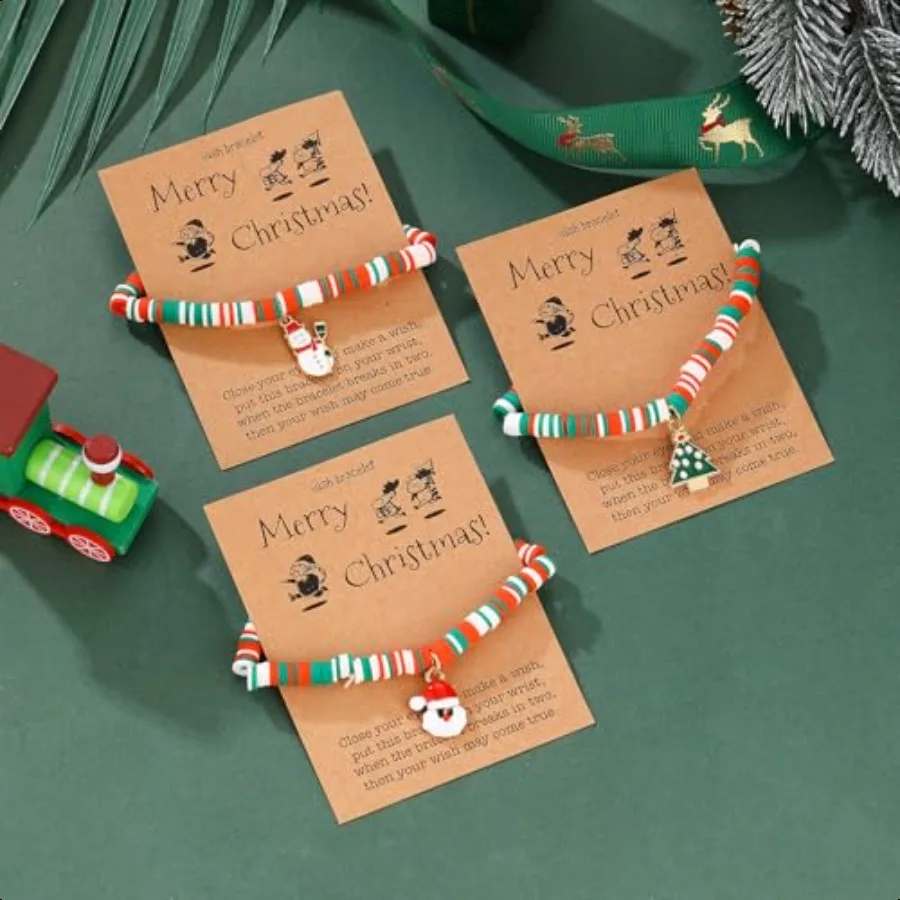 مجموعة أساور عيد الميلاد للنساء مكونة من 7 قطع من أساور هيشي سيرفر المطاطية مع هدية للعطلات