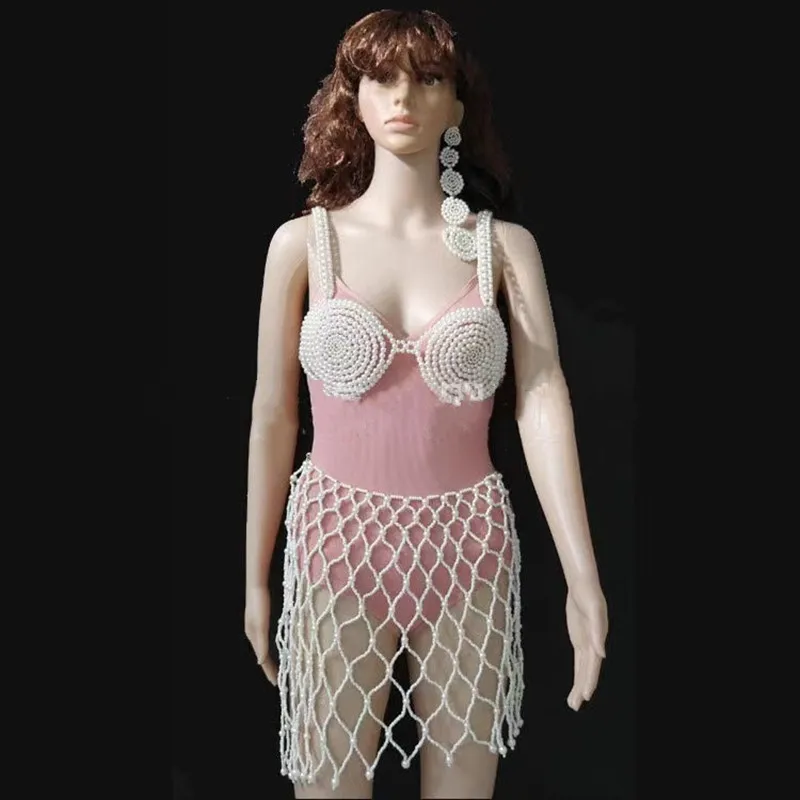 Body Jewelry Sexy Totally Hand-made Make Bikini Bra Chain Thong Necklace Eardrop Skirt Chain Pearl Mesh Waist Birthday Party