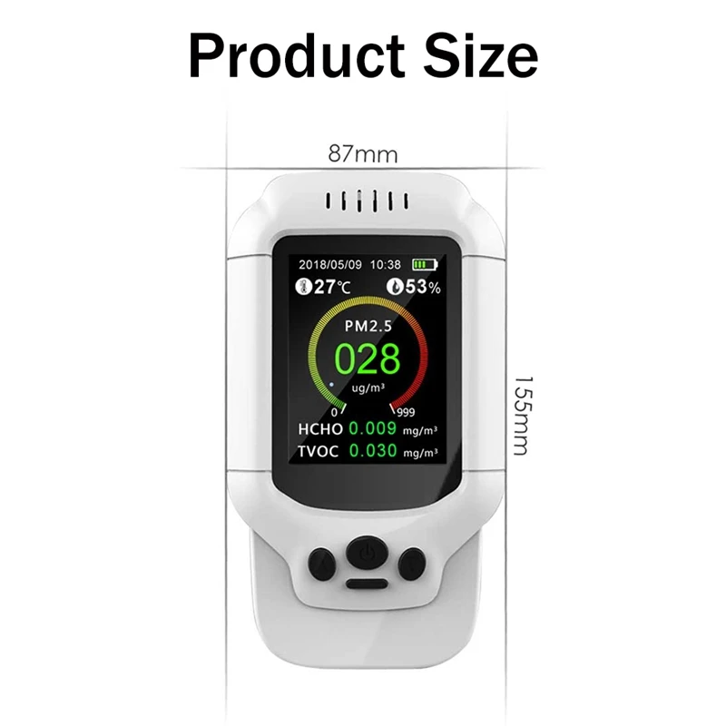 Smart Real-Time Air Quality Monitor Formaldehyde TVOC PM2.5/1.0/10 Temp Humidity AQI Index Detector Portable Air Analyzer Sensor