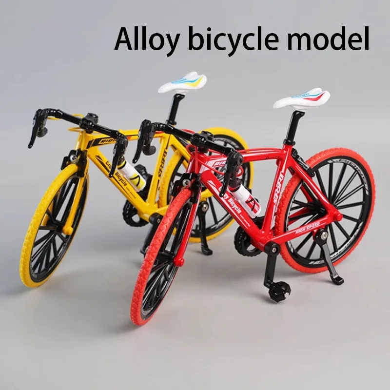 Bicicleta de aleación, modelo fundido a presión, mango curvo, colección de simulación de deslizamiento lateral de carretera, bicicleta de montaña de Metal, juguete de carreras para niño