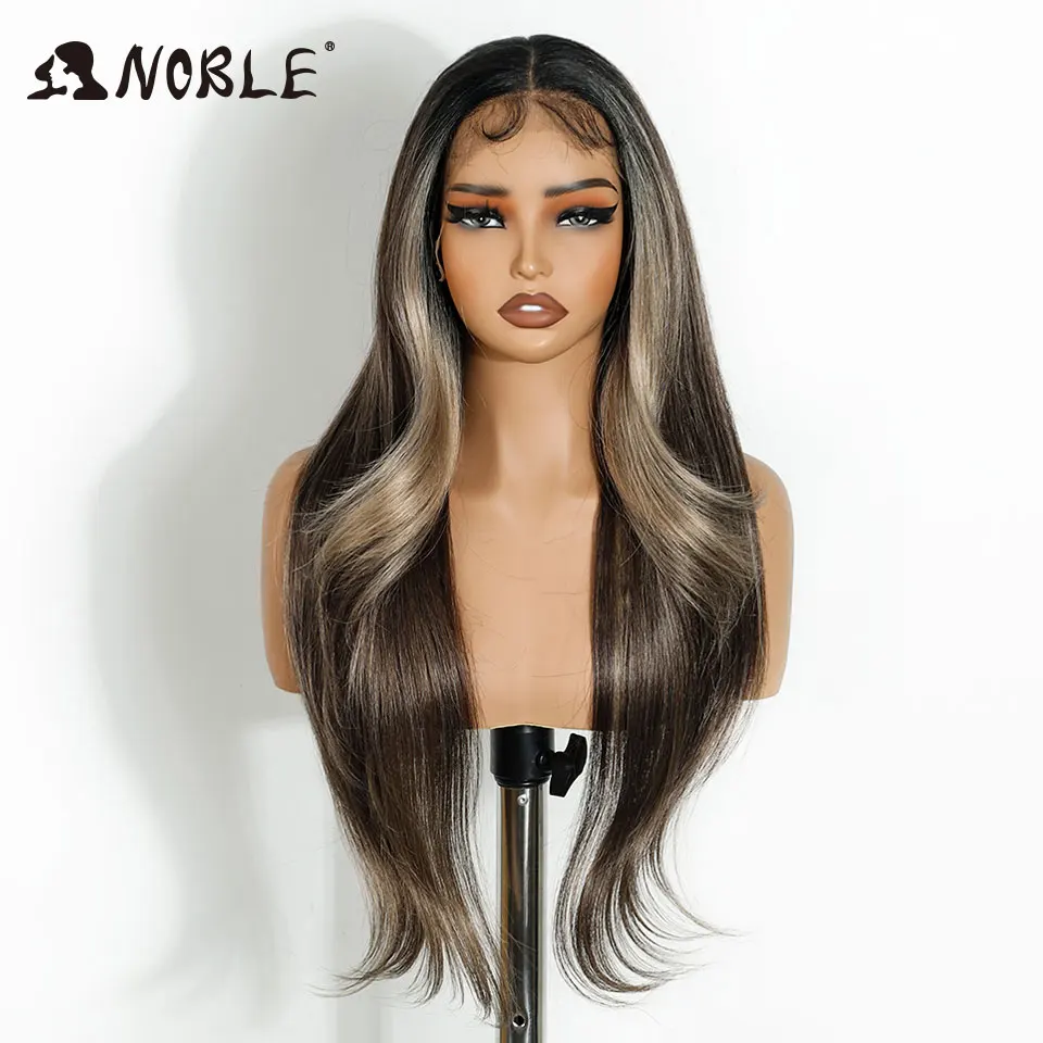 노블 HD 투명 13X4 레이스 스트레이트 가발 합성 레이스 가발 28인치 베이비 헤어 레이스 프론탈 가발 웨이브 레이스 가발 여성용 가발