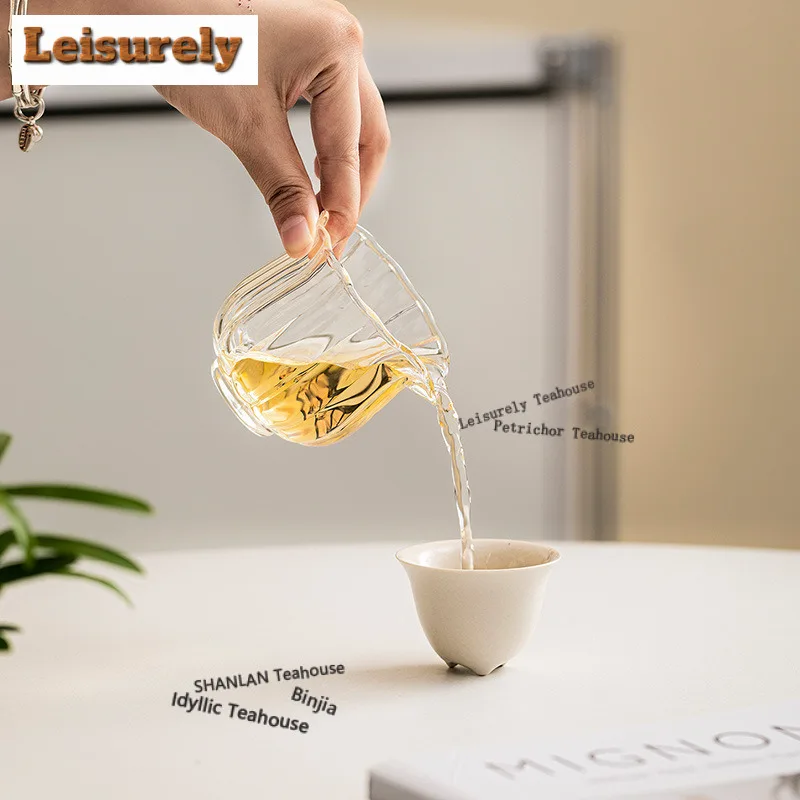 140ml Glass Vertical Grain Tea Pitcher Tea Divider Cha Hai Dispenser Justice Cup Fair Mug Tea Services Craft Supplies Ornaments