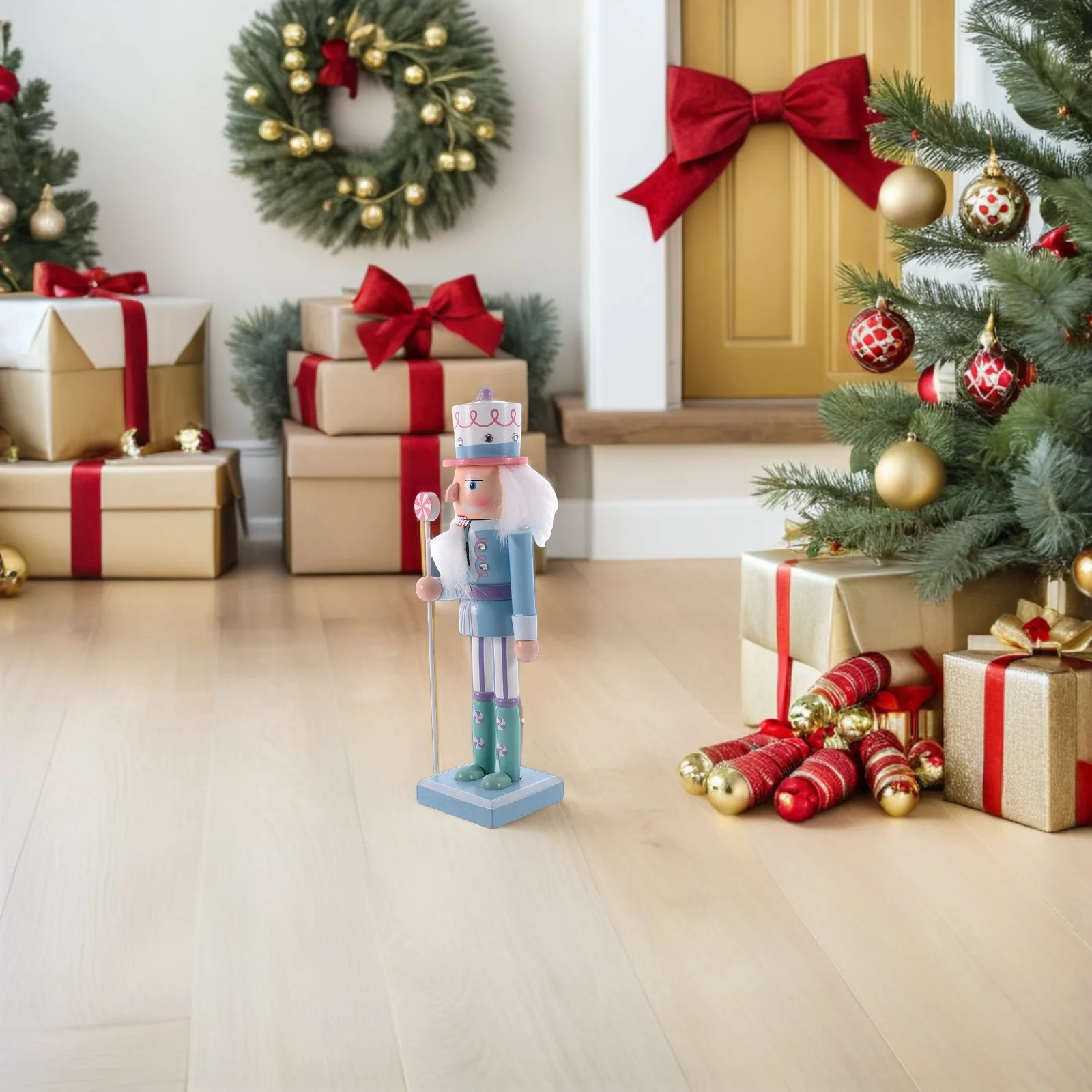 

2pcs Wooden Christmas Nutcracker Figures 25Cm Light Color Handcrafted Soldier Ornaments Desktop Table Decor Holiday