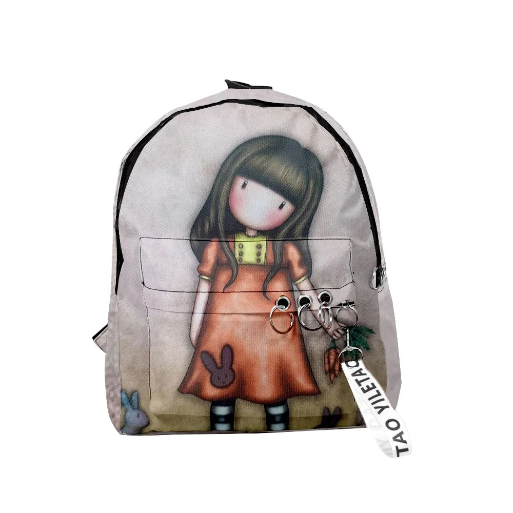 

Cartoon Novelty Santoro Gorjuss Backpacks Boys/Girls pupil School Bags 3D Print Keychains Oxford Waterproof Cute Small Backpacks