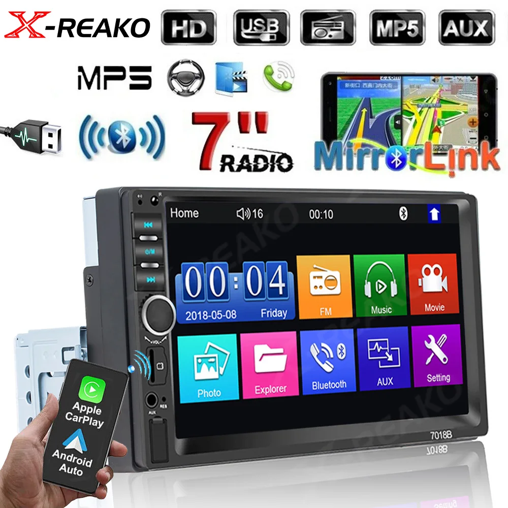 

X-REAKO 1 DIN Carplay Car Radio 7" Autoradio Multimedia Player Touch Screen Auto audio Car Stereo MP5 Bluetooth USB FM Camera