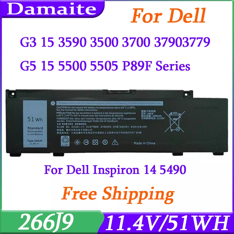 NEW 266J9 Laptop Battery For Dell G3 15 3590 3500 G5 15 5500 5505 Inspiron 14 5490 M4GWP PN1VN 11.4V 51WH/4255mAh