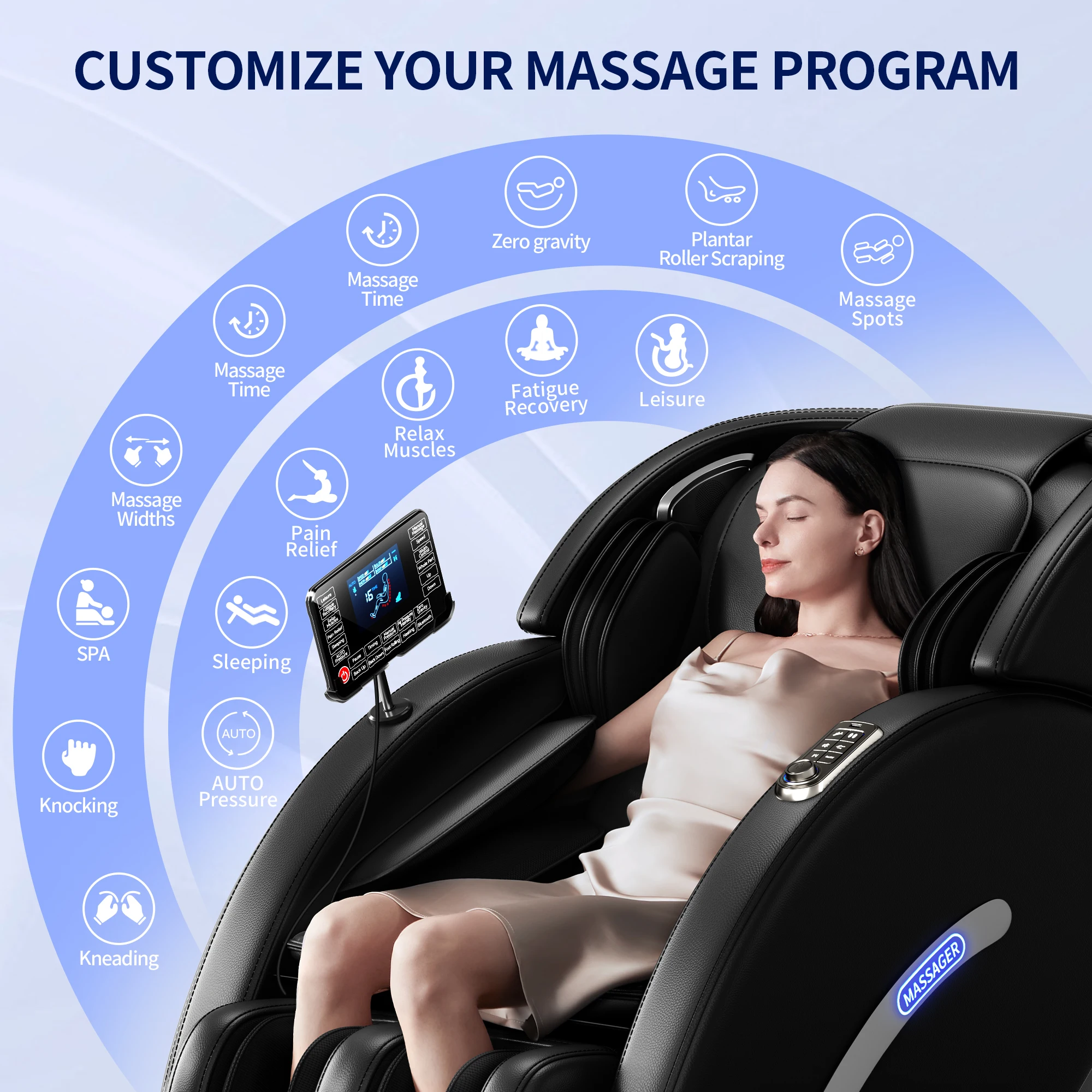 HOMEMASSA Electric Full Body Massage Chairs Zero Gravity Shiatsu Massage Recliner LCD Touch Screen, Waist Heater, Bluetooth