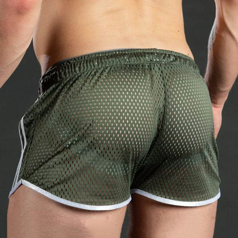 Men Shorts Drawstring Bottom Fashion Mesh Pants Plus Size Boxer Sports Breathable Casual Training Elastic Sexy