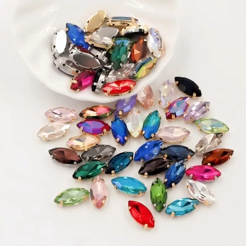 HOT!!!High quality crystal glass horse eye shape four claw Sew On rhinestones DIY wedding dresses/clothing/packaging accessories