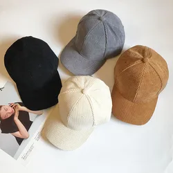 Corduroy Baseball Cap Women's Retro Solid Color Dad Hat Autumn Winter Hats For Men Women Unisex Casual Keep Warm Curved Brim