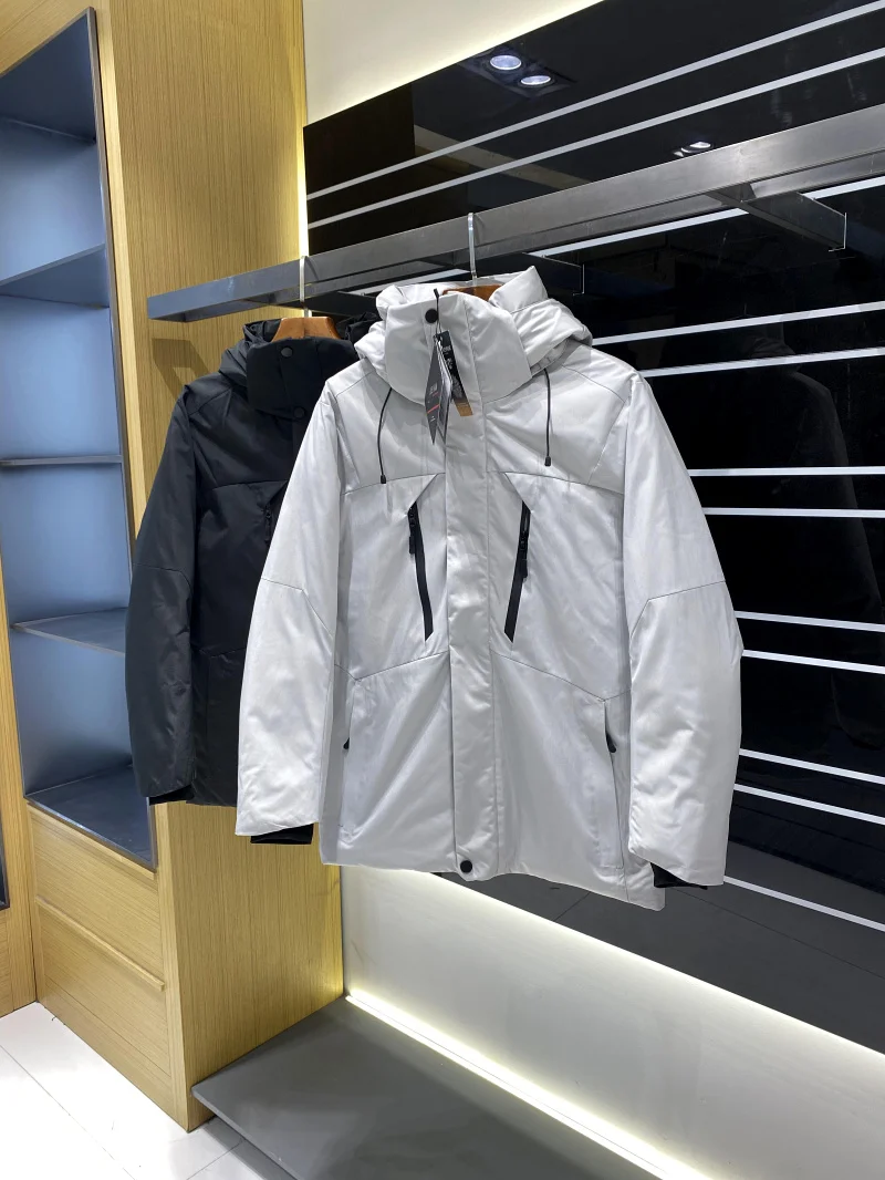 Outdoor Winter Men's down Jaet Warm Windproof Detachable Hat Mid-Length Faionable Polyester Fiber Zipper Closure Regular Fit