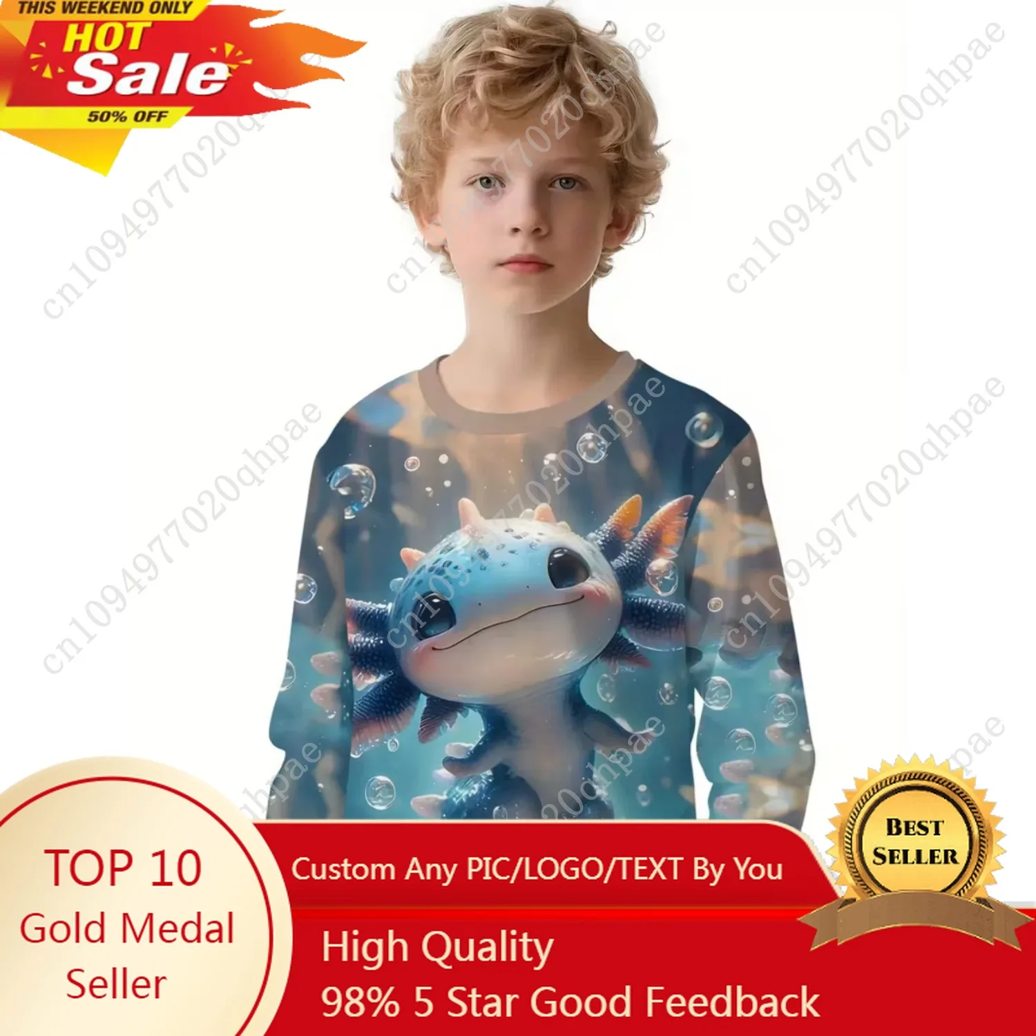 

Axolotl Kids Clothes Kawaii Cartoon 3D Print Boy Long Sleeve Tee Casual Loose Children Top Fashion Round Neck Children's T-Shirt