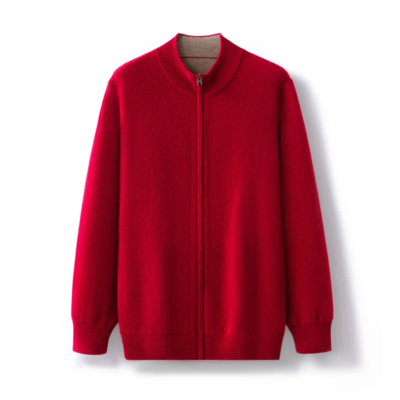 Cappotto in pura lana ispessita Colletto verticale bifacciale da uomo Cerniera Maglione lavorato a maglia casual Cardigan in cashmere su entrambi i lati