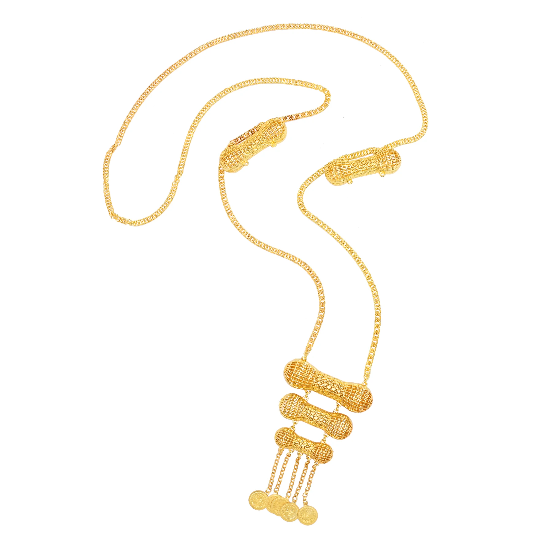 Arabic-style Metal Hollowed-Out Peanut Shoulder Chain Vintage Coin Necklace Accessories Banquet Weddings Jewelry