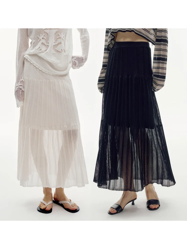 

Ele Knitted Hollow out Long Velvet Cotton Blend Skirt Airy Sensation Slimming Midi Skirt Casual Sle Ciwalk A-Line Skirt