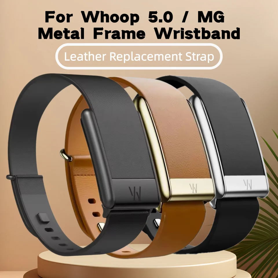 Letter W Logo Leather Replacement Wristband For Whoop 5.0 / MG / PEAK Metal Frame Sport Fitness Tracker Watch Strap Accessories