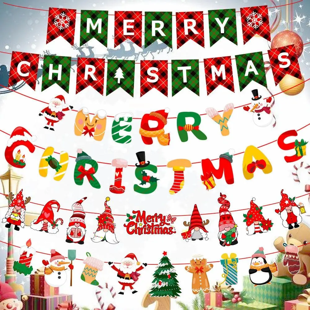 Santa Claus Snowman For Hanging Pendants for Home Pull Flag Christmas Ornament Christmas Decorations Flag Banner Garlands