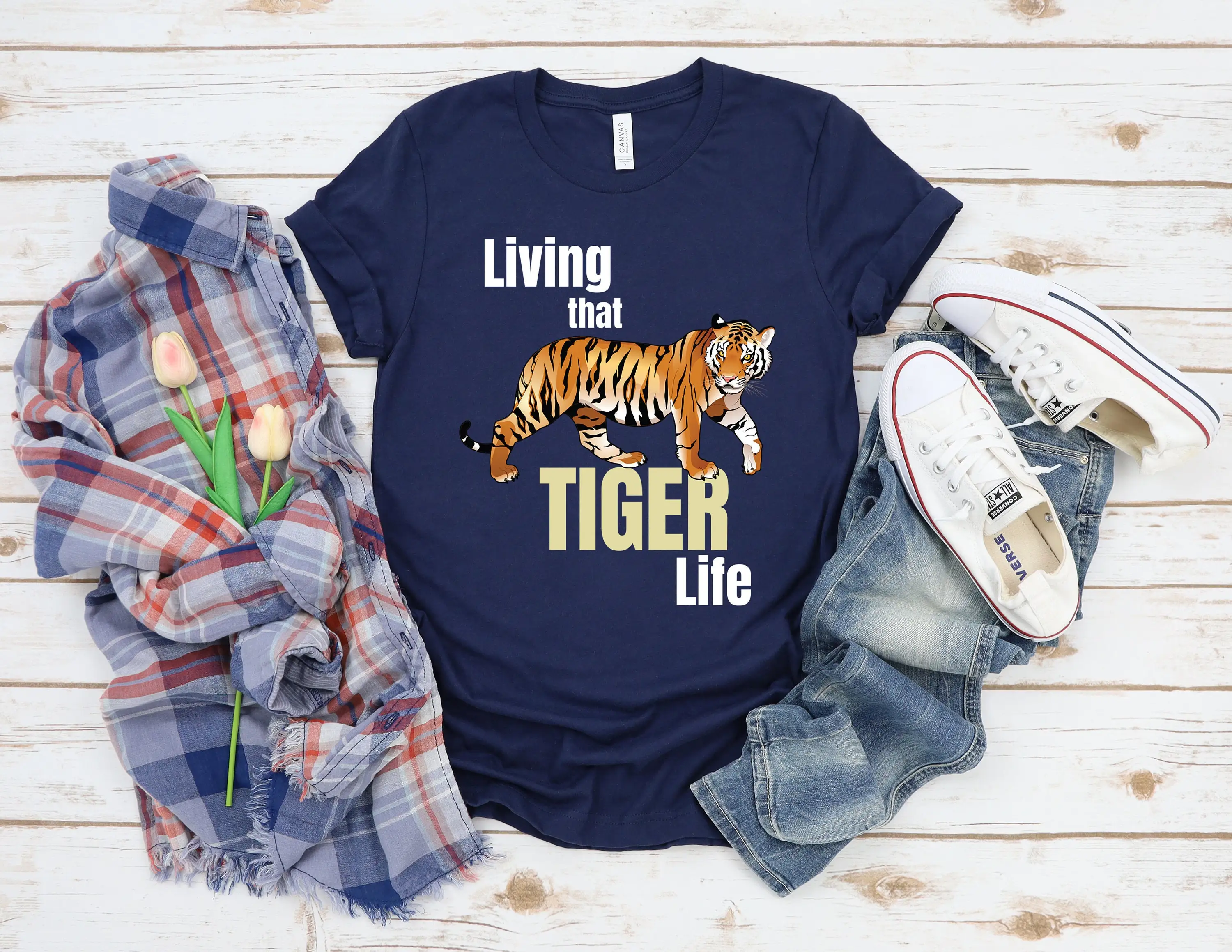 Living That Tiger Life T Shirt Cool Tigers Lover Birthday Bengal Siberian Zoo Animals Party Zookeeper Costume Present