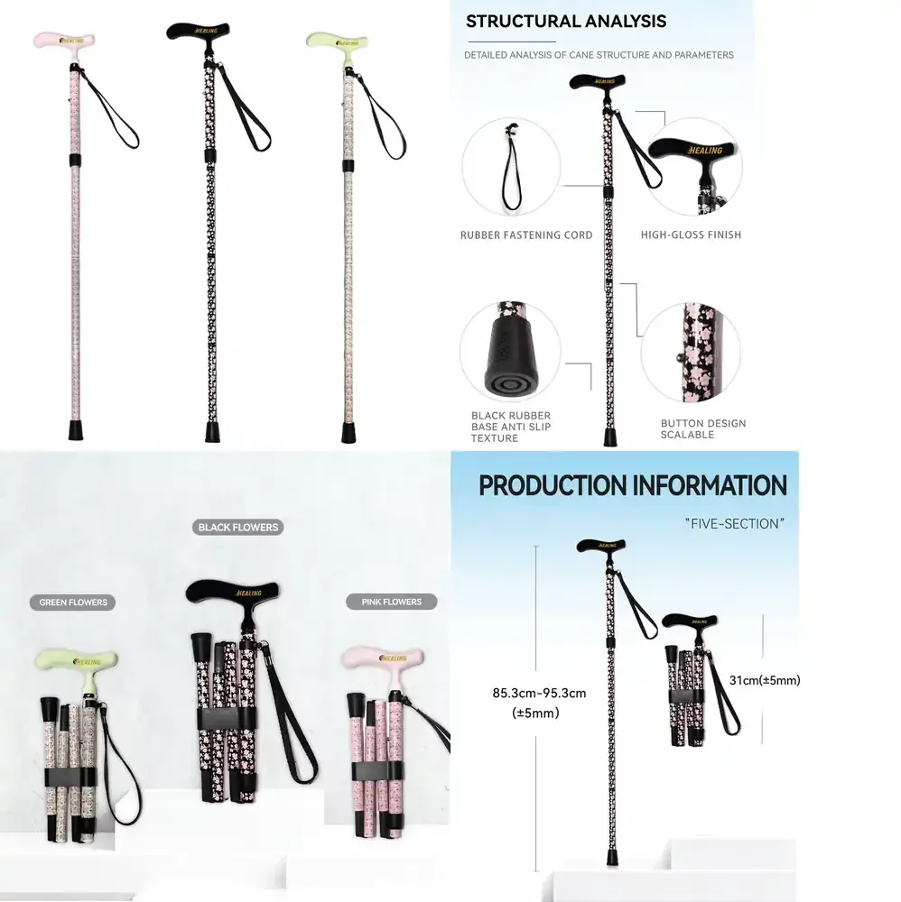

OKHEALING Carbon Fiber Walking Stick for 5-Section Foldable Adjustable Cane for Adults Seniors Lightweight Mobility Aid