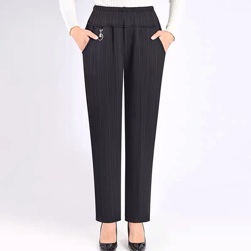 

Middle-aged Women's Trousers Spring Autumn High Elastic Waist Straight Pants Female Loose Casual Mom Pants Pantalon Femme 5XL