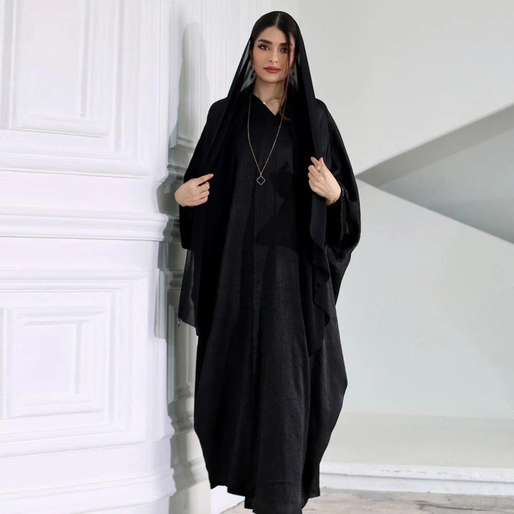 Black Open Abayas For Women Butterfly Abaya Plus Size Modest Eid Dress 2024 Mesh Kaftan Full Sleeve Gown Veiled Women Clothes