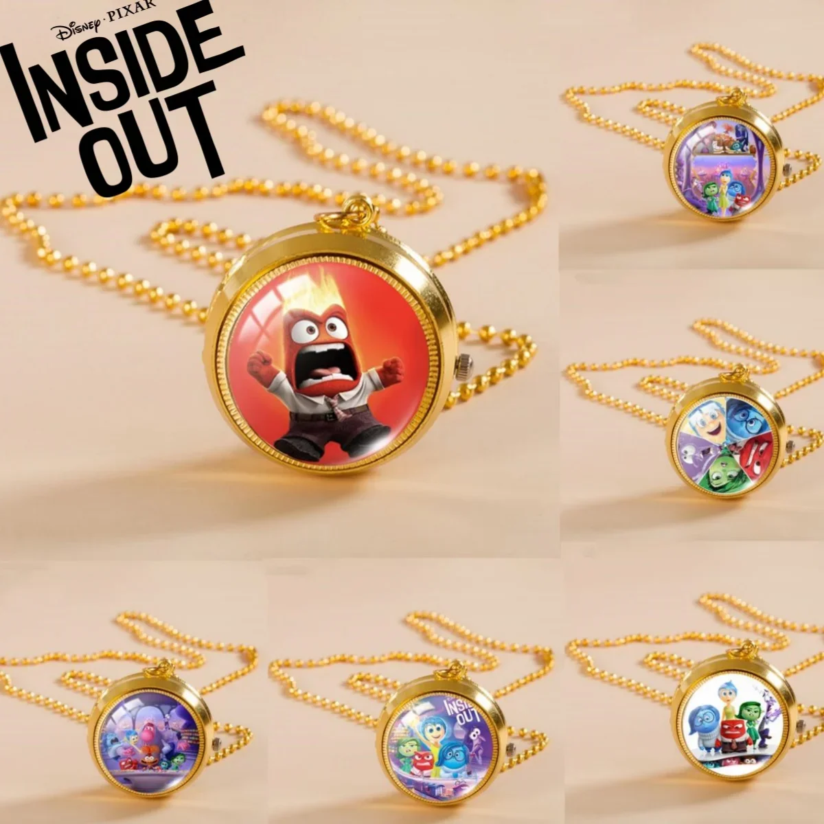 

Inside Out 2 Pocket Watch Emotional Surrounding Anger and Sorrow Student Watch Turning Clamshell Necklace Gyro Watch Wholesale